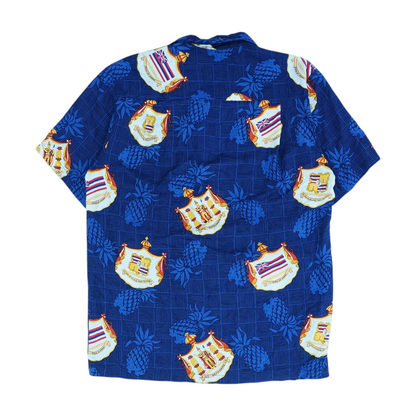 Vintage Blue Graphic Short Sleeve Button Down