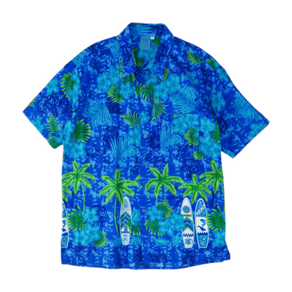 Blue Tropical Short Sleeve Button Down