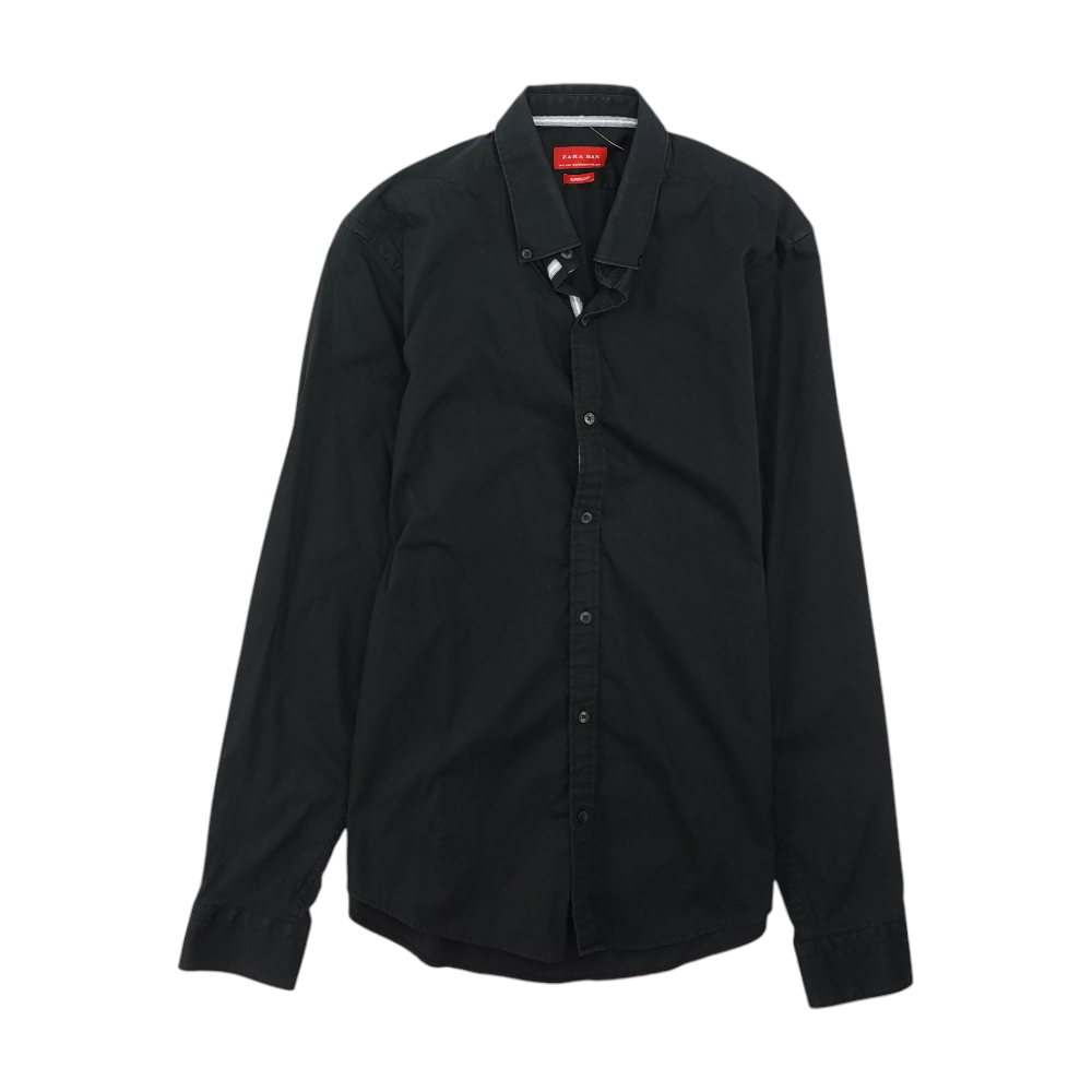 Black Solid Long Sleeve Button Down