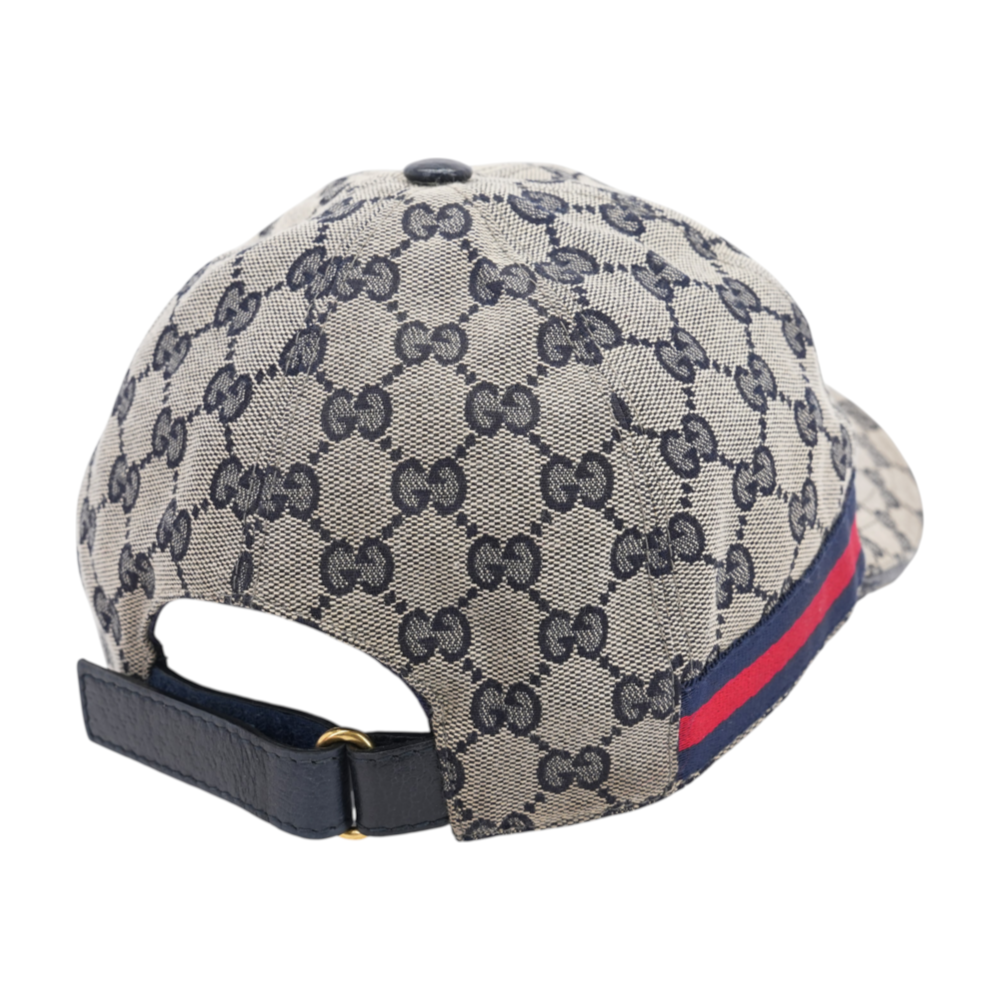 GG Canvas Baseball Hat with Web in Beige Blue