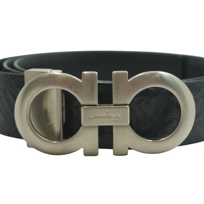 Black Reversible and Adjustable Gancini Belt