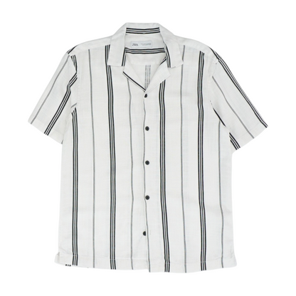 White Striped Short Sleeve Button Down