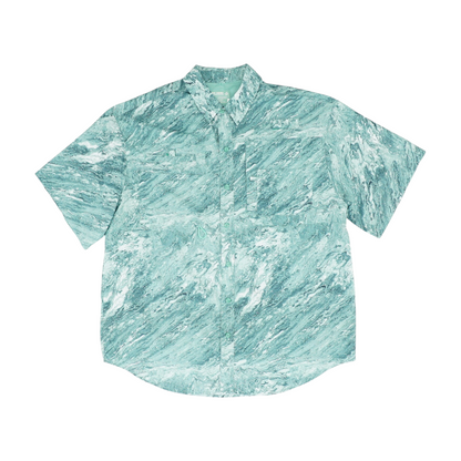 Green Print Short Sleeve Button Down
