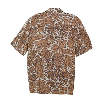 Brown Animal Print Short Sleeve Button Down