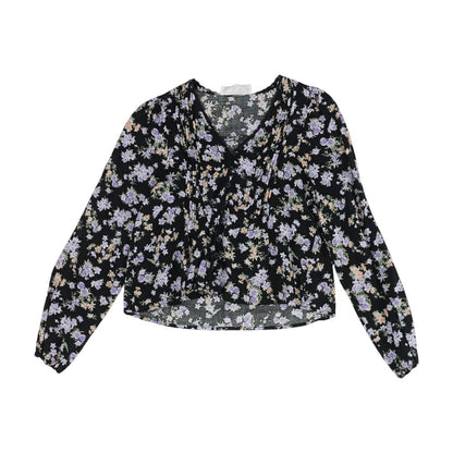 Purple Floral Long Sleeve Blouse