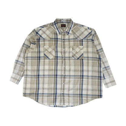 Beige Plaid Long Sleeve Button Down