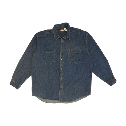 Blue Solid Long Sleeve Button Down