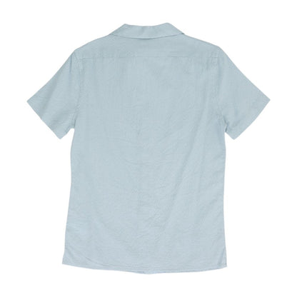 Blue Solid Short Sleeve Button Down