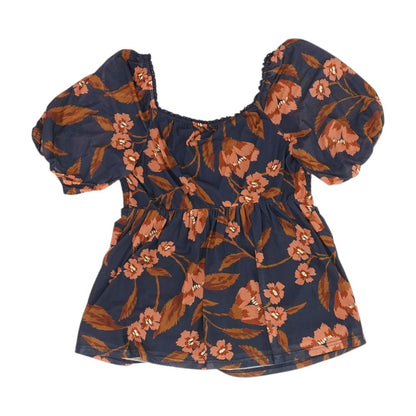 Blue Floral V Neck Knit Top