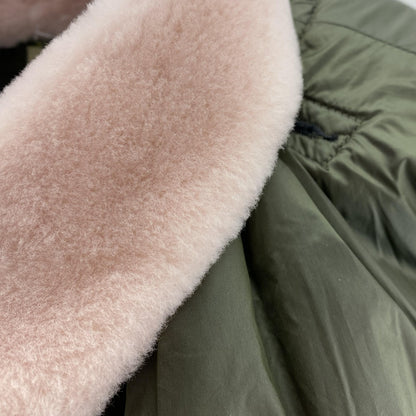 Olive Shearling Collar and Parachute Quilted Vest