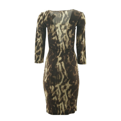 Brown Animal Print Midi Dress