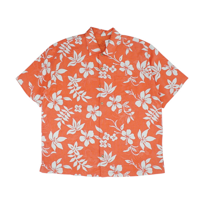 Orange Floral Short Sleeve Button Down