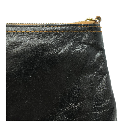 Shoulder Baguette Bag in Black Glazed Leather