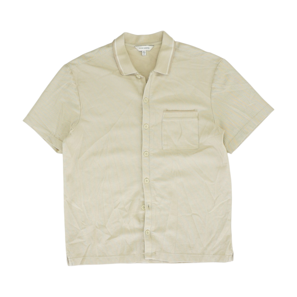 Beige Solid Short Sleeve Button Down