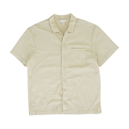 Beige Solid Short Sleeve Button Down