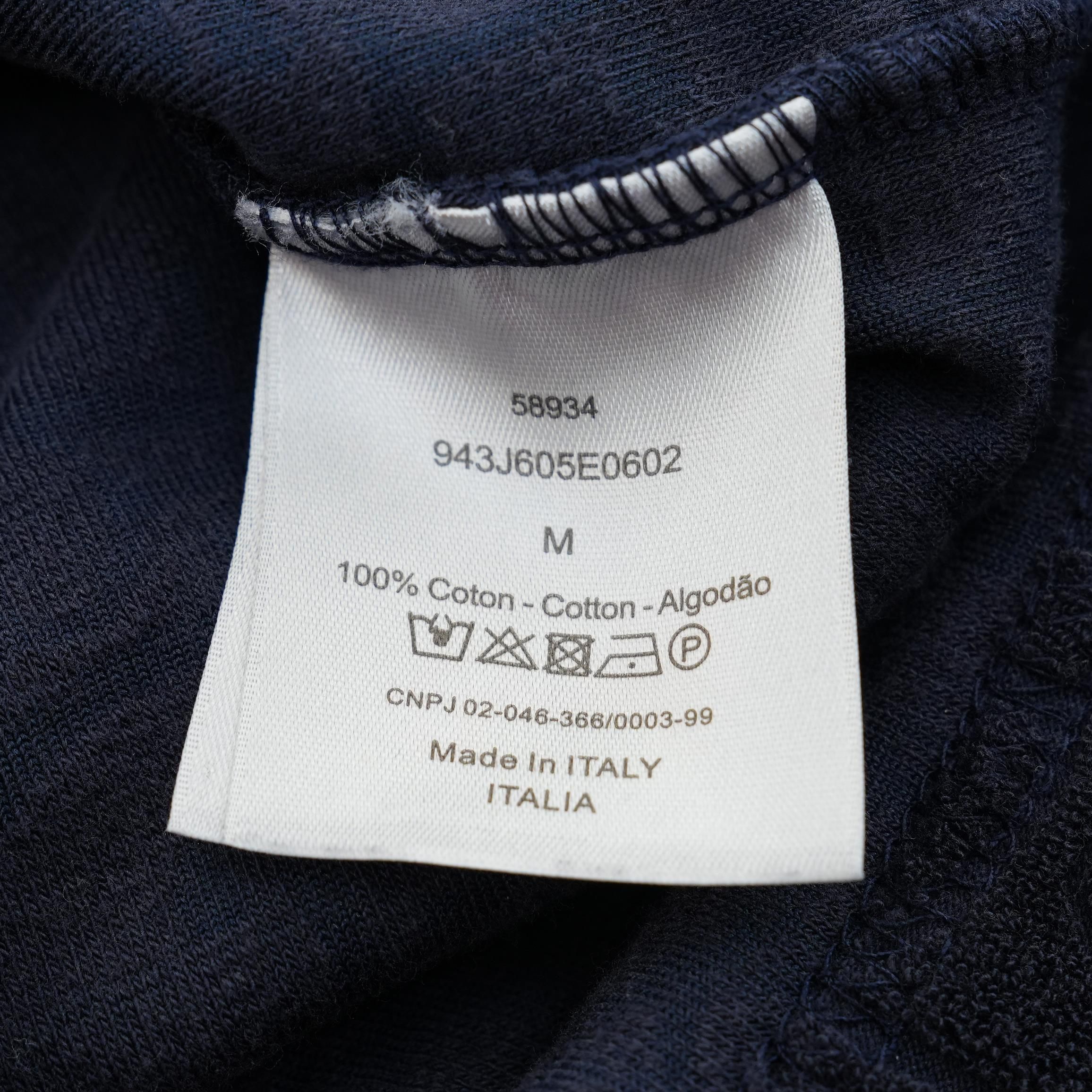 Navy Blue Terry Cotton Jacquard Oblique Relaxed-Fit T-Shirt