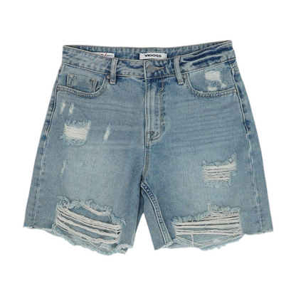Blue Solid Denim Shorts