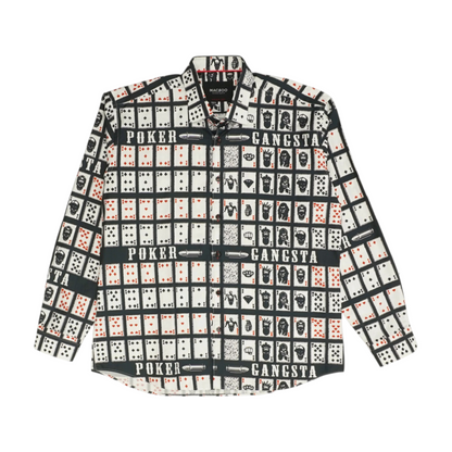 Black Print Long Sleeve Button Down