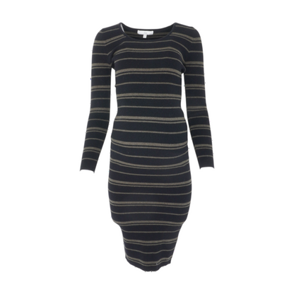 Black Maternity Striped Midi Dress