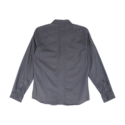 Gray Solid Long Sleeve Button Down