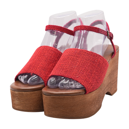 Red Wedged Sandals