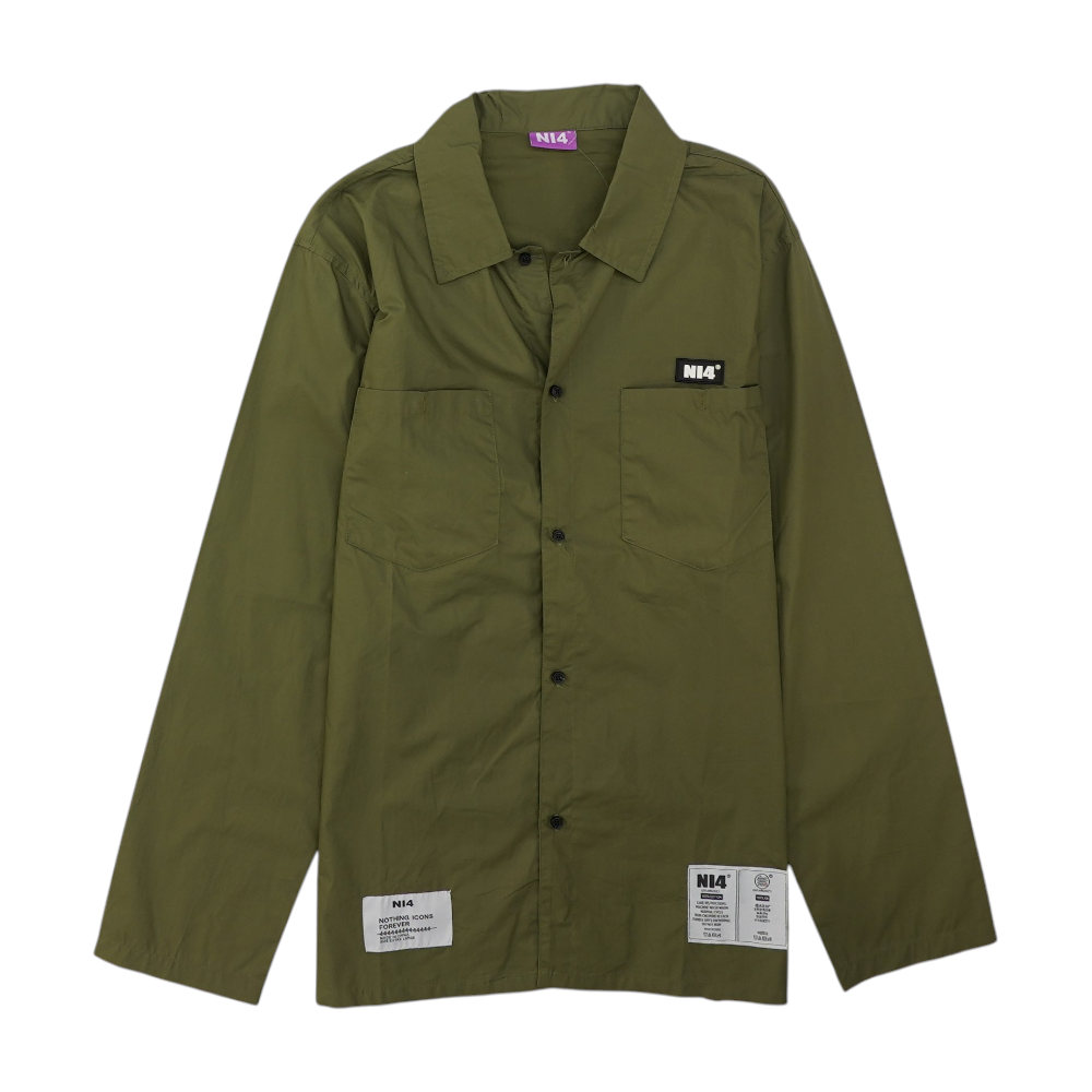 Green Solid Long Sleeve Button Down