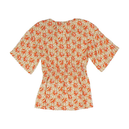 Orange Floral Short Sleeve Blouse