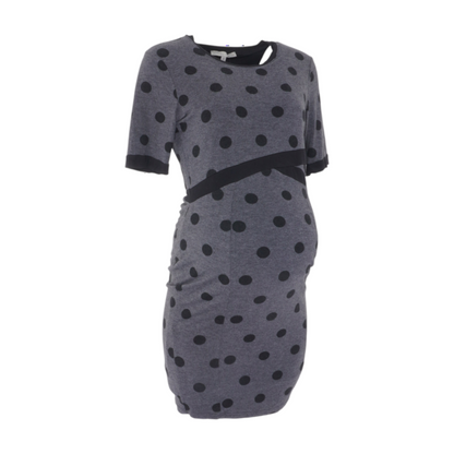 Gray Maternity Polka Dot Midi Dress