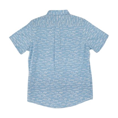Blue Graphic Short Sleeve Button Down
