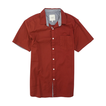Red Solid Short Sleeve Button Down