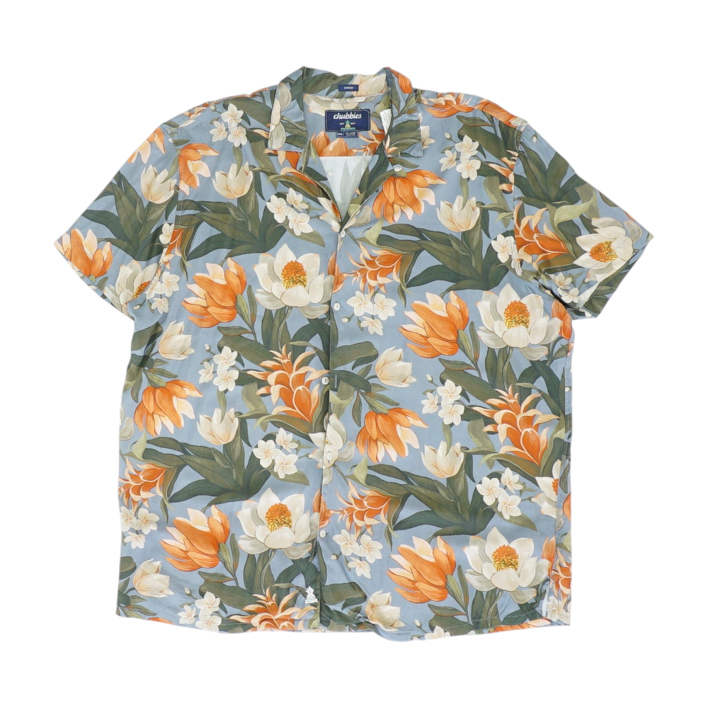 Blue Floral Short Sleeve Button Down