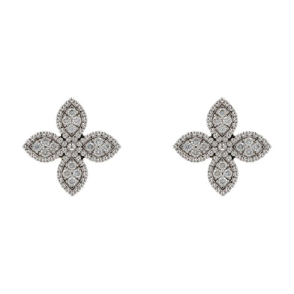 1/4 Ct 14K White Gold Diamond Bead Edge Clover Cluster Earrings