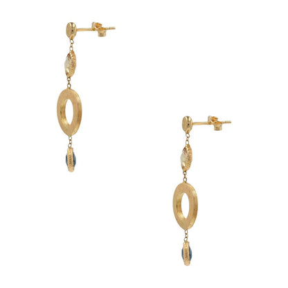 18K Gold Citrine, Blue Topaz Brushed Finish And Faceted Circle Dangle Earrings