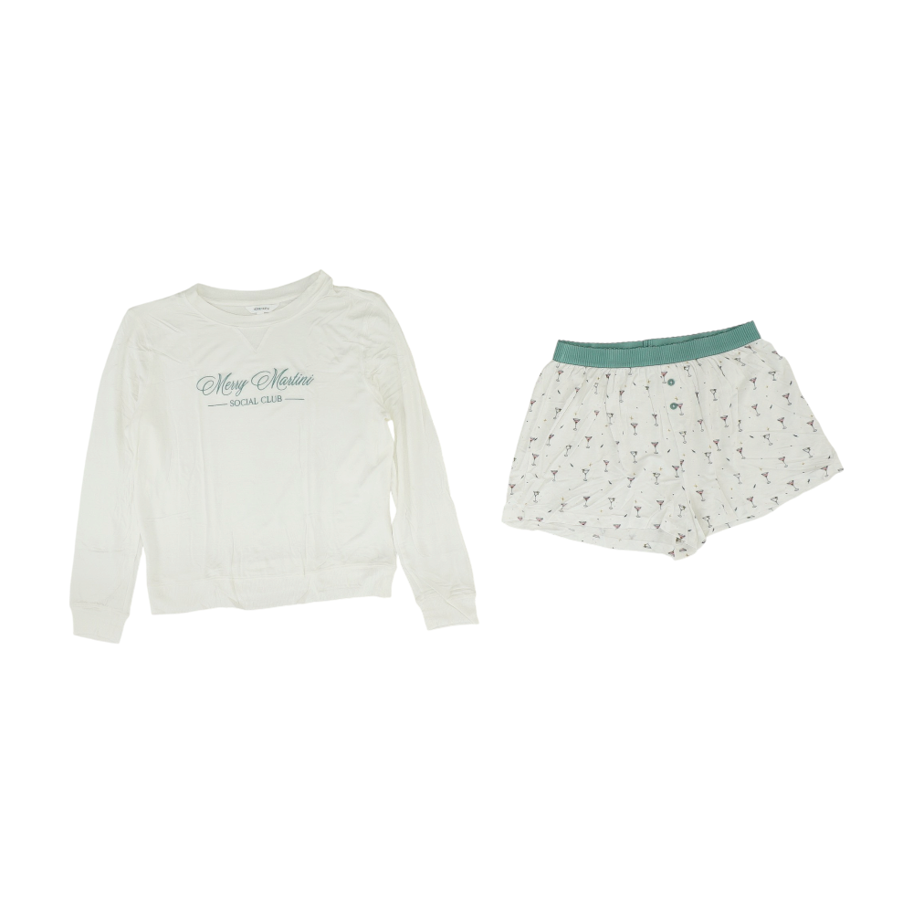 White Solid Pajama Set