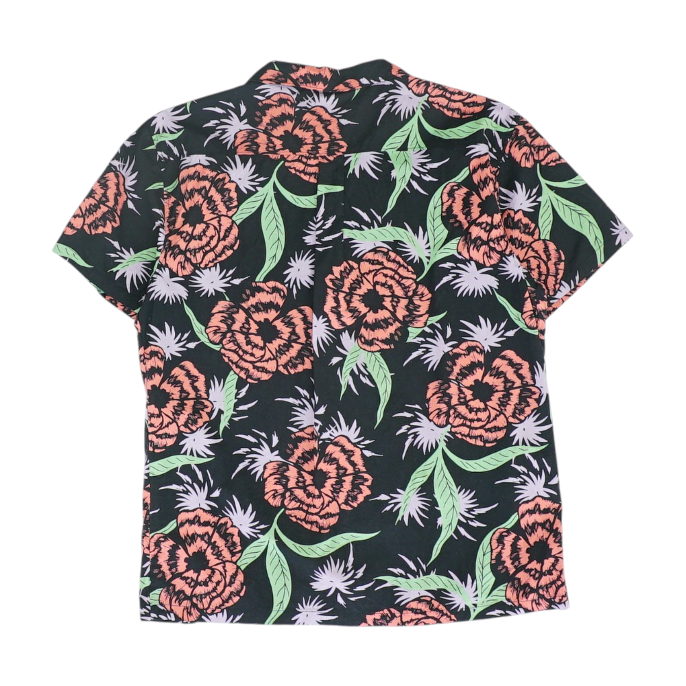 Black Floral Short Sleeve Button Down