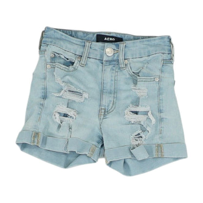 Blue Solid High Rise Curvy Denim Shorts