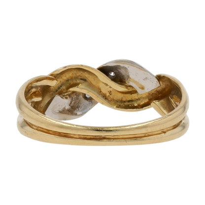 18K Gold Double Crossover With Three Diamond Accents Band