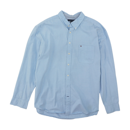 Blue Solid Long Sleeve Button Down