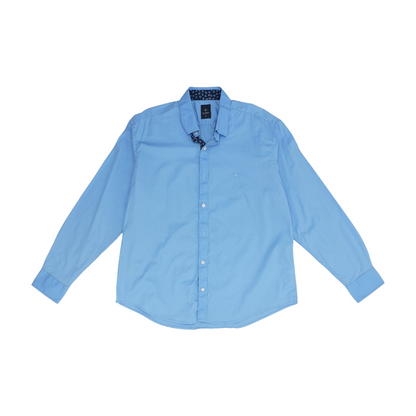 Blue Solid Long Sleeve Button Down