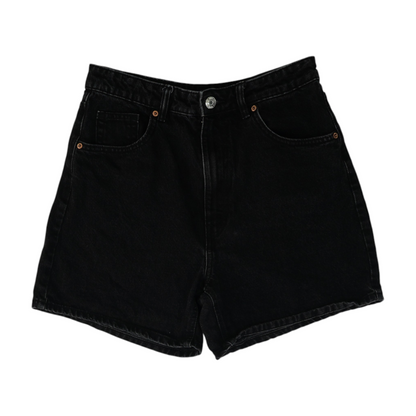 Black Solid Denim Shorts