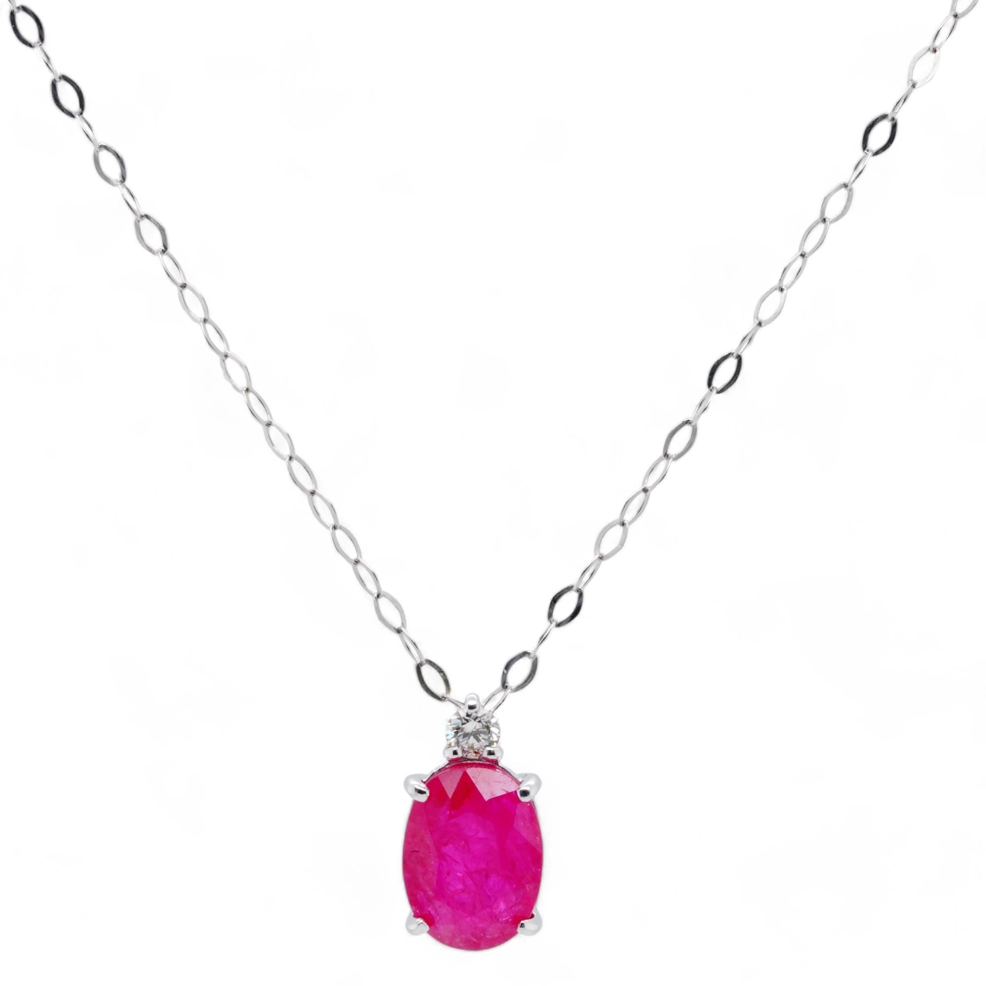Platinum Oval Ruby Pendant Necklace With Diamond Accents – Unclaimed ...