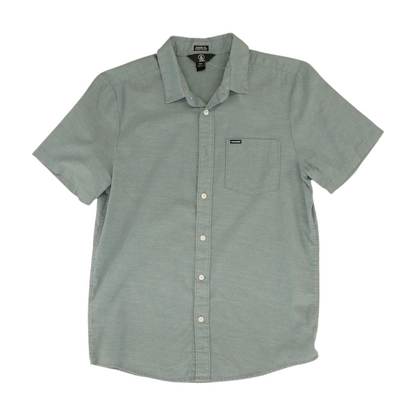 Blue Solid Short Sleeve Button Down