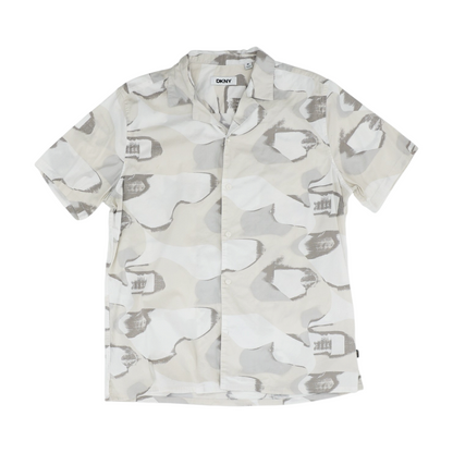 Gray Print Short Sleeve Button Down