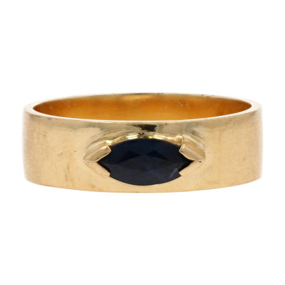 18K Gold East West Set Marquise Sapphire On Flat Band