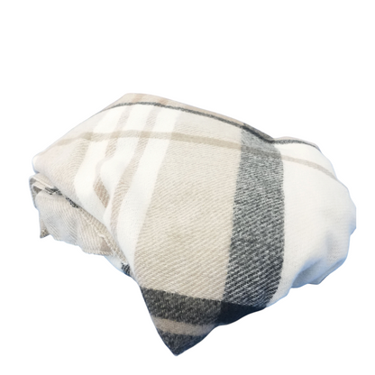 Beige Plaid 100% Polyester Scarf Shawl