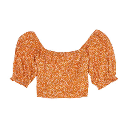 Orange Floral Cropped Blouse