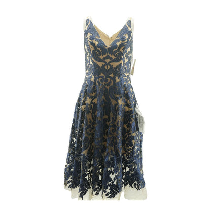 Beige Floral Formal Midi Dress