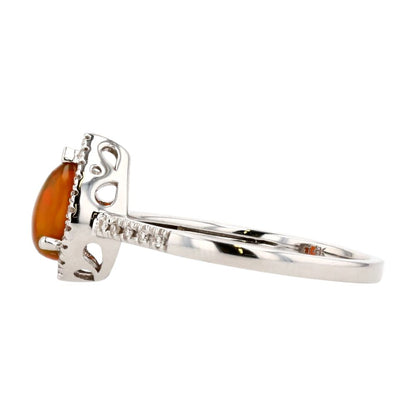14K White Gold Pear Opal Cocktail Ring With Diamond Halo And Shank