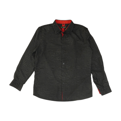 Black Geometric Long Sleeve Button Down