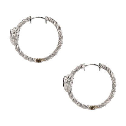Sterling Silver Garnet Hoop Earrings
